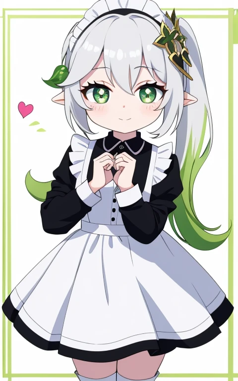 fullcg,Best quality,highest quality, 8k,Soft lighting, Confused, Looking at the audience, alone, smile, Knee socks,Nahida Genshin Impact | Character Lora 1283,((low length:1.5)),((chibi:1.5)),((little child girl)),1girl,difficult,cowboy shot,Beautiful cityscape,(standing:1.6),(Front facing:1.5),(((pretty maid costume))),((making a heart with fingers)),(((wink))),