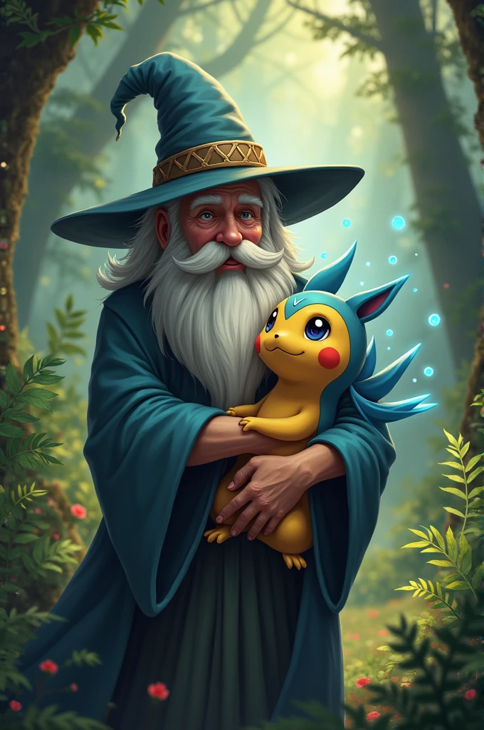 Wizard hugging a pokemon