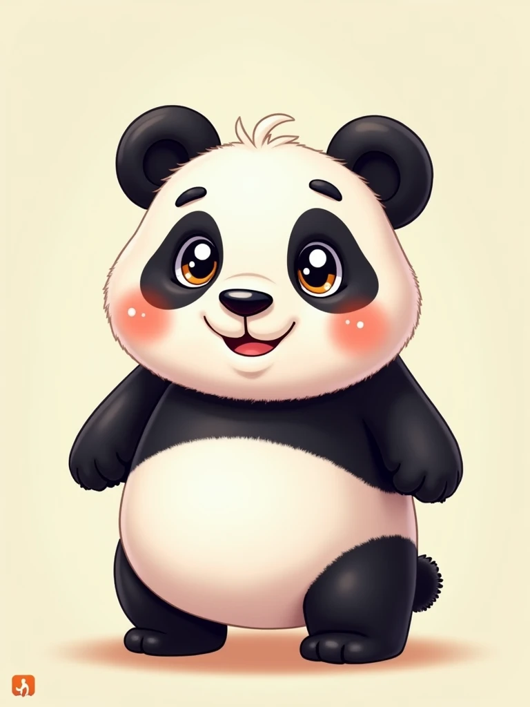The panda is of average height, occupying about 1/3 of the screen height, with a round and robust body, typical of a panda,Compact and slightly flattened body, with short, thick limbs,big and round, with oval, black ears highlighted on top,grandes e expressivos, com círculos blackws ao redor, typical of a panda. The eyes are slightly shiny, giving a friendly and caring appearance,nase: Small and triangular, blackw, centered below the eyes. gura: small, with a slight friendly smile,The character is drawn in a cartoon style with soft, colorful contours., maintaining a captivating and friendly appearance,simple style suitable for a 2D platform