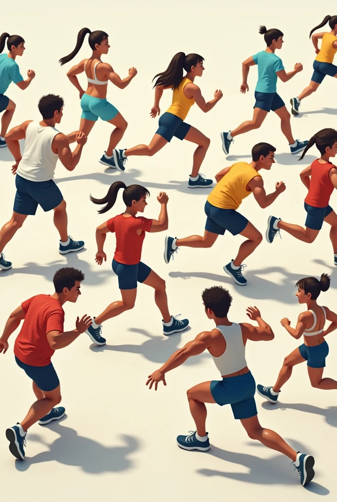 A circuit of squat physical training, trotting feet, stretching and running