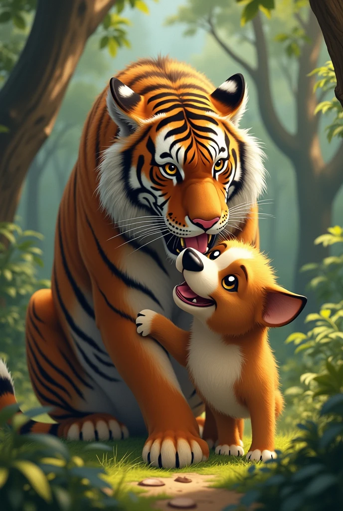 A tiger with a dog