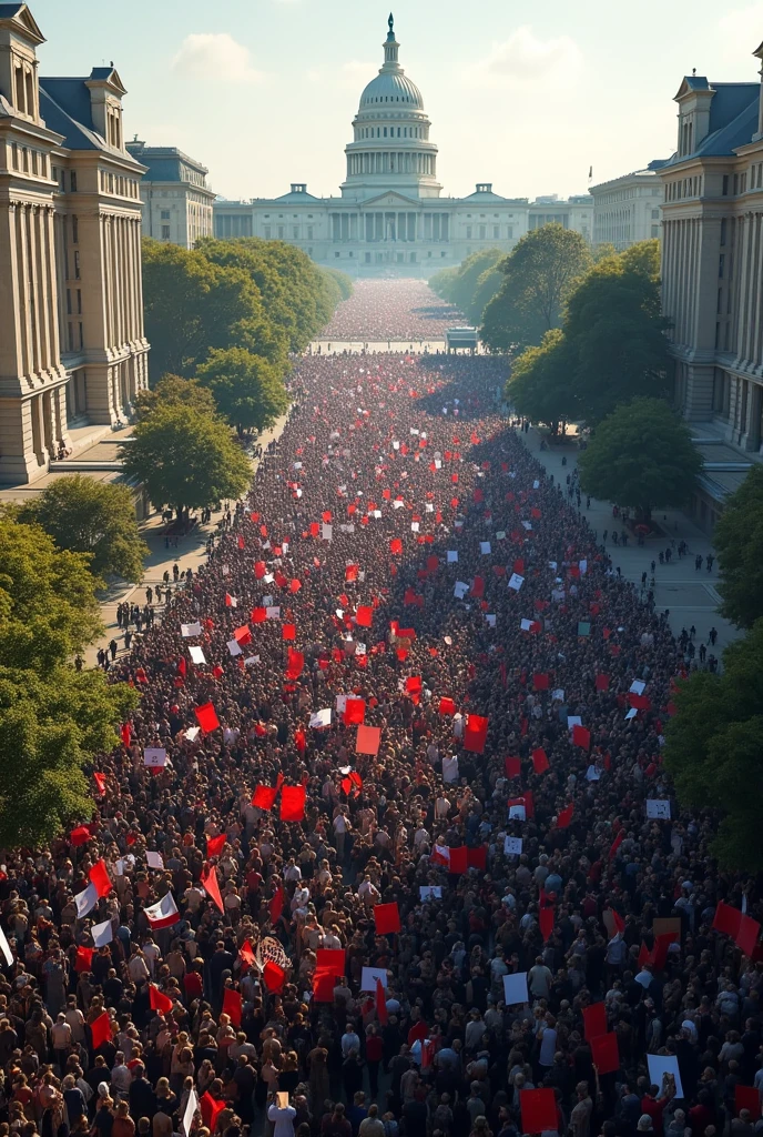 Large crowd decorated with various communist flags and the working people celebrating, desfile futurista comunista, estilo futurista, cidade do futuro, alienigena, idade espacial