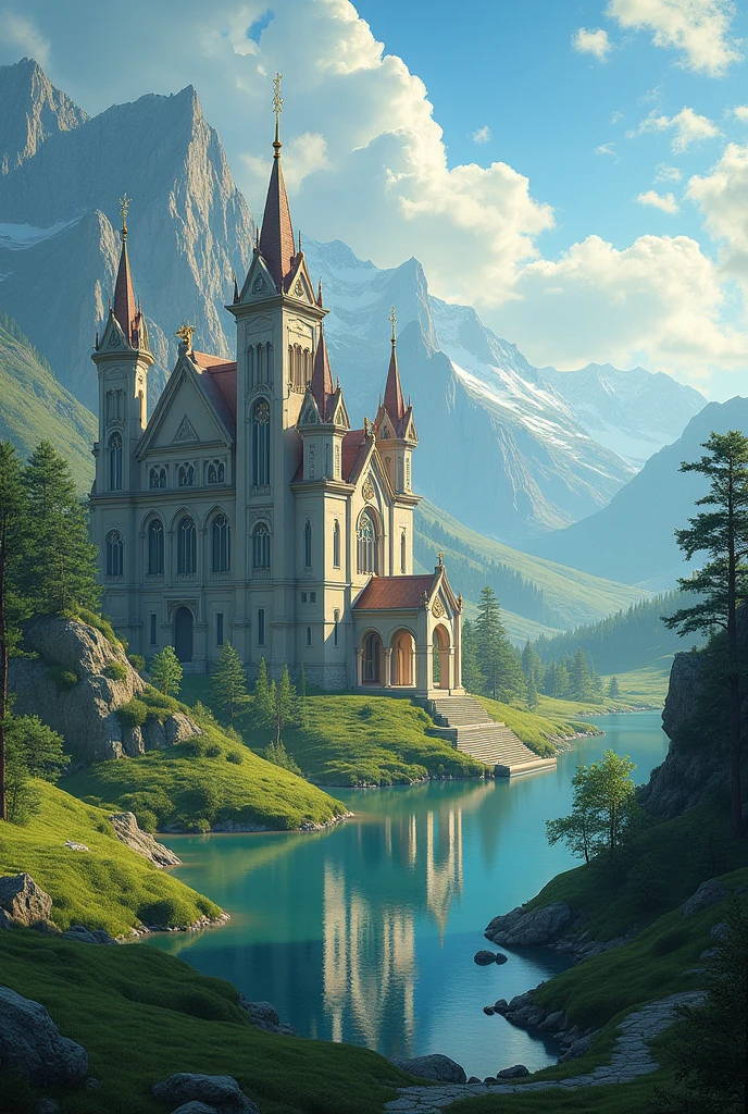 make me a photo of a beautiful big house in heaven, very realistic, photo taken using a Nikon camera