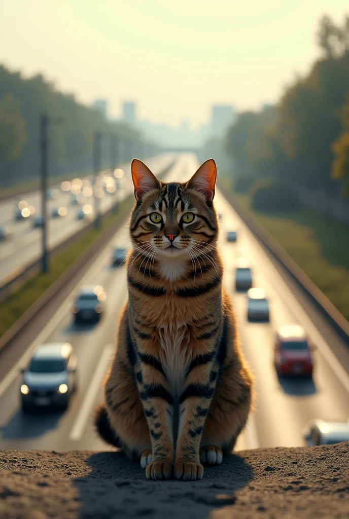 Cat with one man background is highway