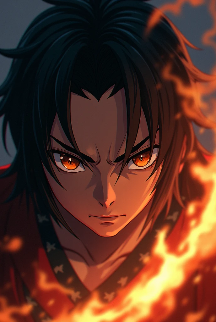 TANJIRO HOLDING SWORD USING HINOKAMI KAGURA
ONLY HIS HALF FACE IS VISIBLE