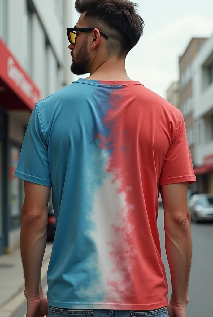 T-shirt with degradation of colors blue, red and white