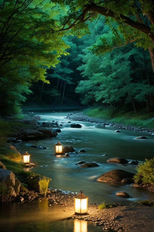 River at night、Rich in nature、All I can hear is the sound of the river babbling､quiet night、Lack of artifacts、relax、It seems to have a calming effect、Cool、Gentle river flow、