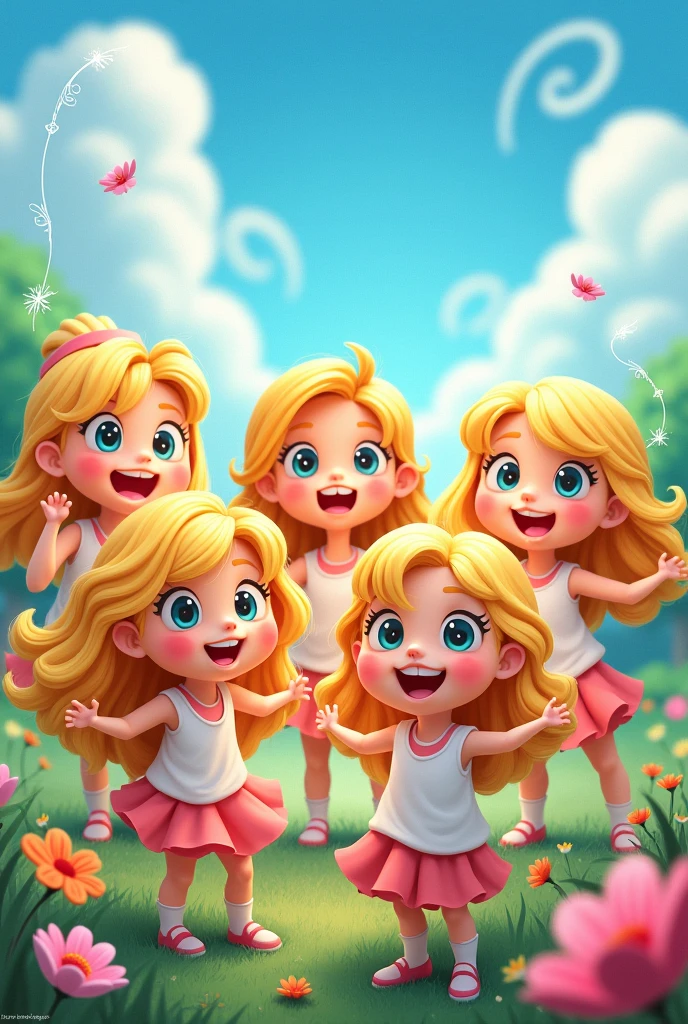 five blonde girls in cartoon