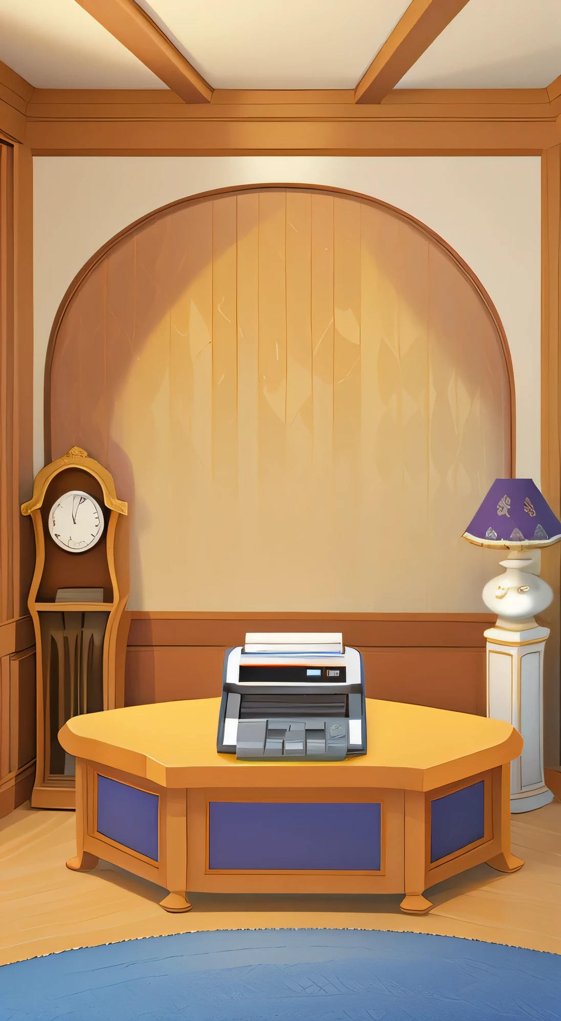 (masterpiece), (best quality), (Extremely detailed),A scene,Game scene,office,table,carpet,Bell,wall,table,Exquisite,Textured repeating wallpaper,Exquisite,European and American style,Hard Surface,simple,Cash registers,Cash registers are available on the table,Reasonable,detail,meticulous,Perfect,Perfect light and shadow,