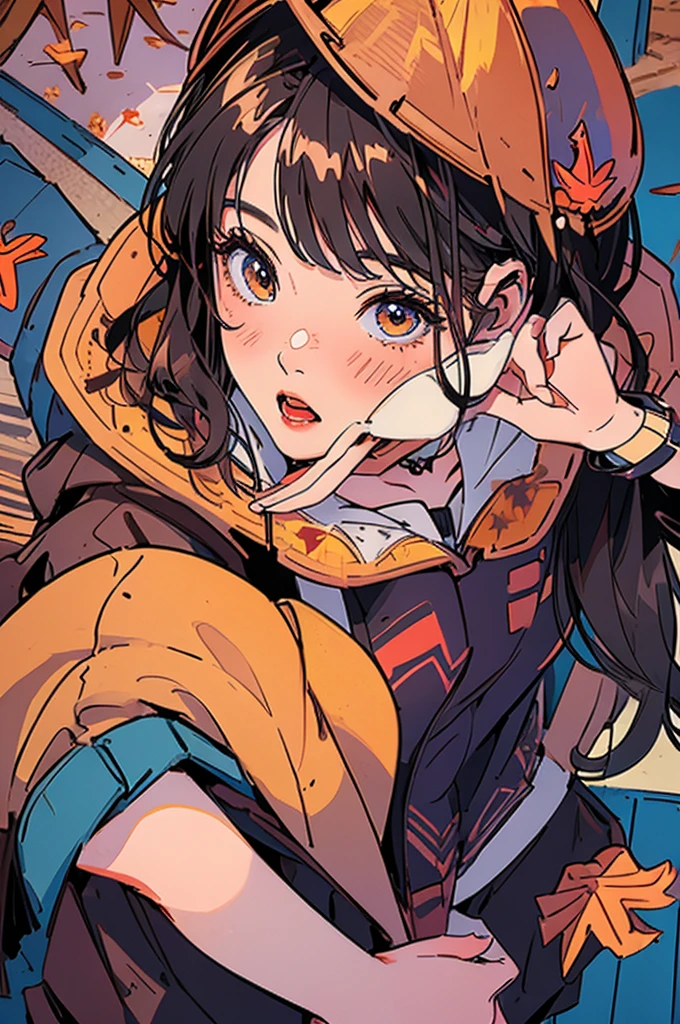 (masterpiece:1.2), Highest quality,Pixiv,Surprised girl,Portraiture、1、Large Breasts、Small waist、Close-up of face、Ecstasy、((((Autumn Outfits、Squatting sloppily))))、mini skirt