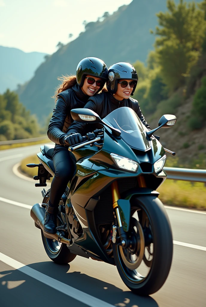 R15 bike with beautiful couples and wearing helmets

