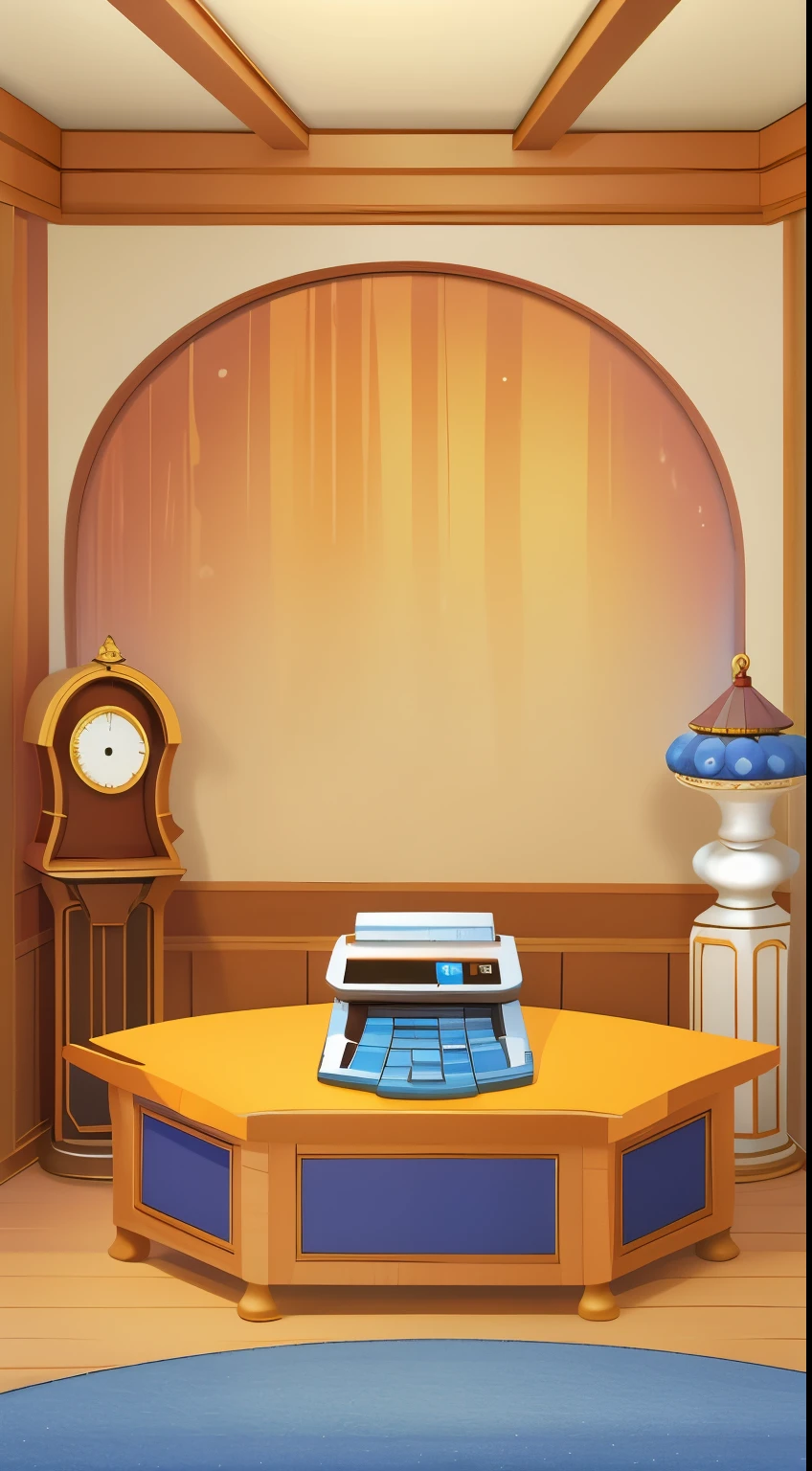 (masterpiece), (best quality), (Extremely detailed),A scene，Game scene，office，table，carpet，bell，wall，table，Exquisite，Textured repeating wallpaper，Exquisite，European and American style，Hard Surface，simple，Cash registers，桌上有Cash registers，Reasonable，detail，meticulous，Perfect，Perfect的光影，Illustration style，Use bright colors，With realistic proportions and textures，Hand Painted, Full of energy, Movie Lighting, masterpiece, 8K