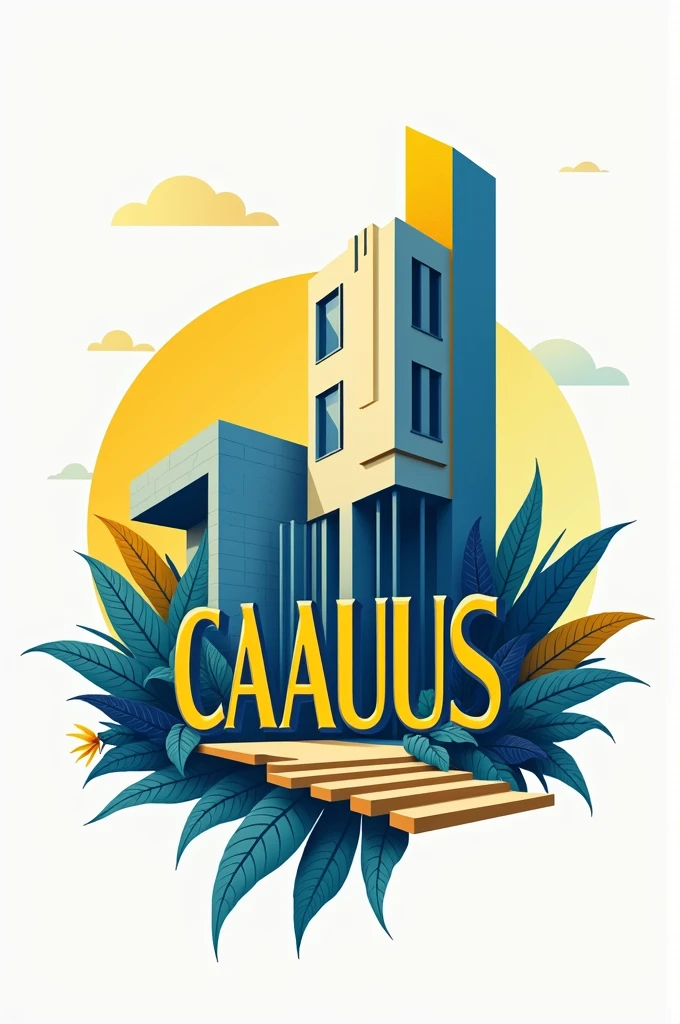 Make a university logo with the word CAauUs using the colors blue and yellow and that refers to architecture and urban planning. Something that refers to Brazil That pleases architecture people. 