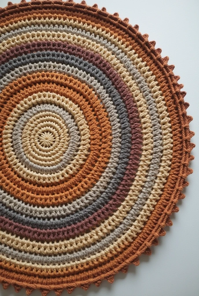 round crochet rug seen from above showing the whole thing