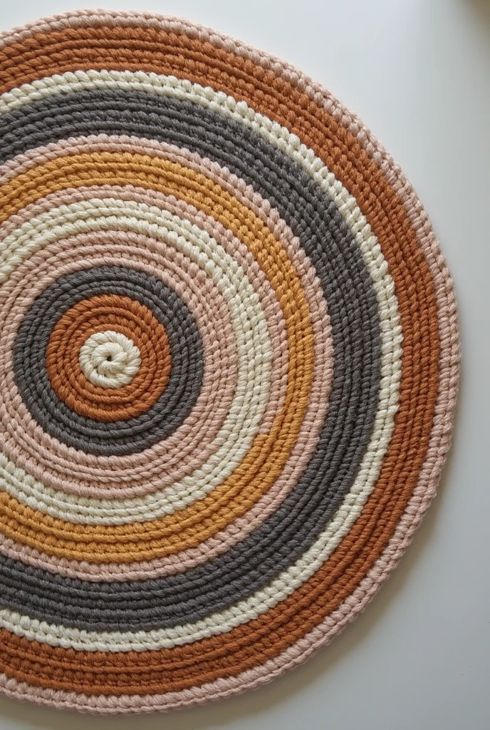 round crochet rug seen from above showing the whole thing