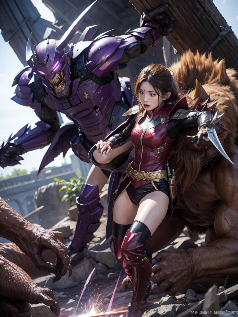 Heroine fighting monsters