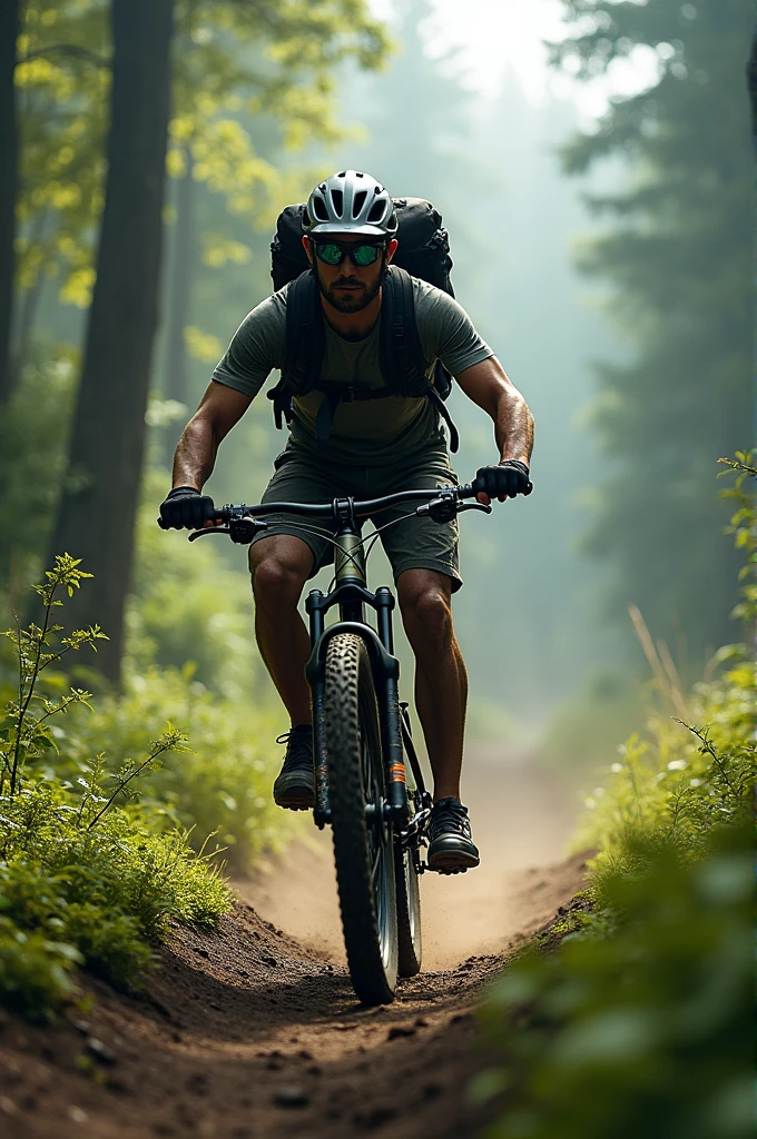 riding a MTB bike while carrying a backpack