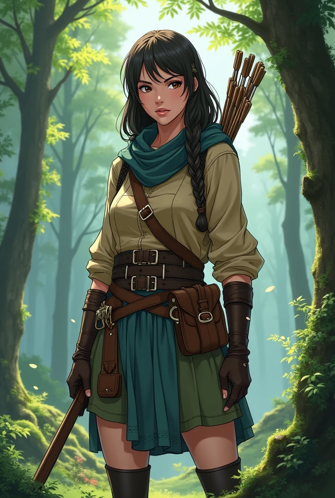 Medieval hunter woman clothes semi realistic anime style