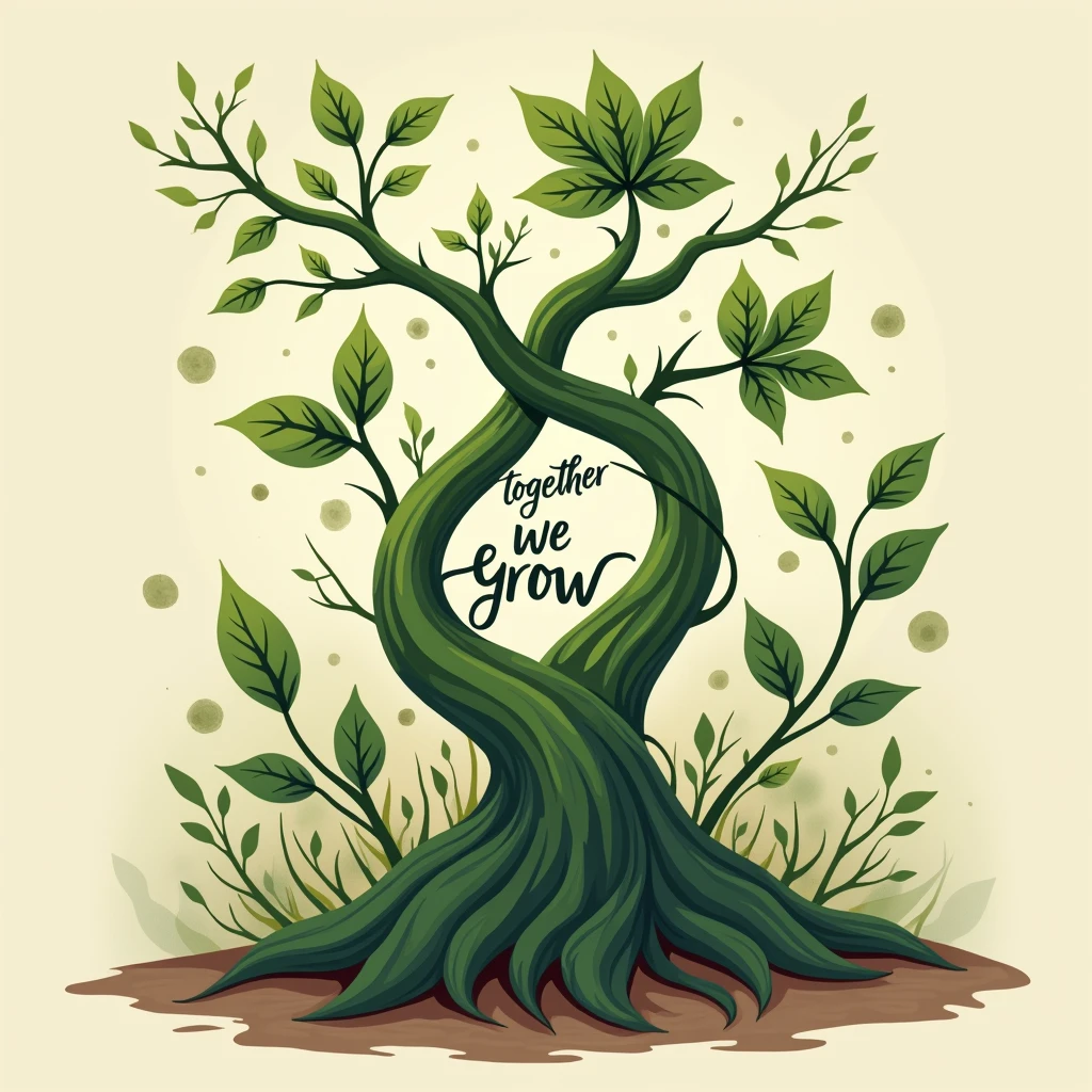 Design Ideas with Quotes for "We Grow Together" Thumbnails
Concept 1: Intertwined Growth with Quote
Visual: Two plants or vines growing intertwined, representing mutual support and growth.
Quote: "Together we grow."
Color Palette: Earthy tones like green, brown, and beige.
Typography: A script or cursive font for the quote, with a bold sans-serif font for the title.