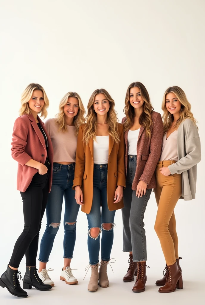 Cover for a podcast with five blonde girls on a white background