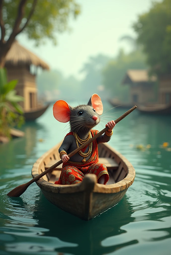 Rat drive a boat wearing traditional koli dress