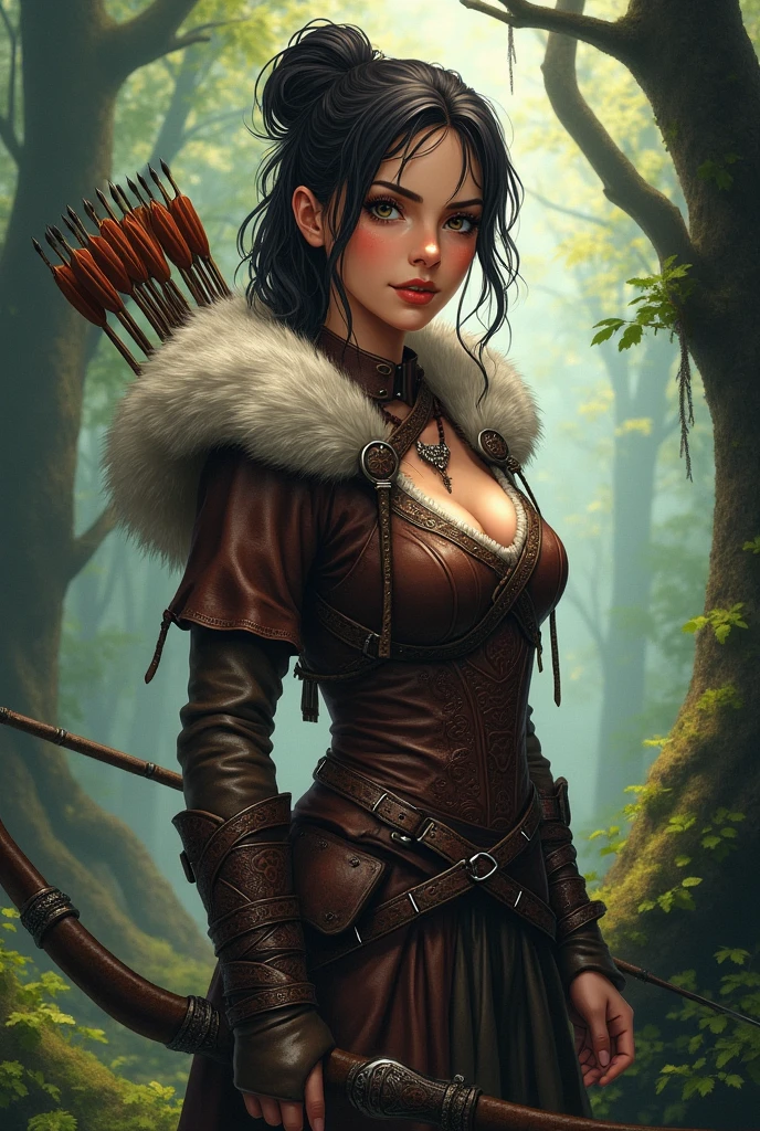 Medieval hunter woman clothes semi realistic almost anime style