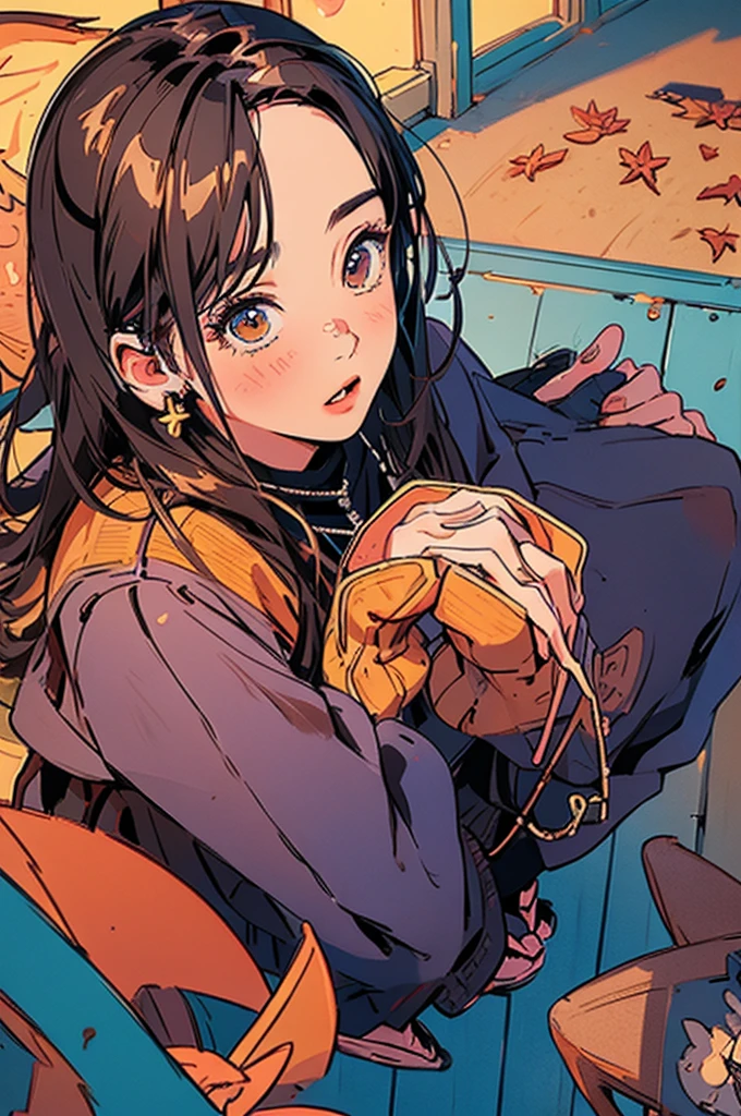 (masterpiece:1.2), Highest quality,Pixiv,Surprised girl,Portraiture、1、Large Breasts、Small waist、Close-up of face、Ecstasy、((((Autumn Outfits、Squatting sloppily))))、pread your legs、Sitting on one knee、Girl sitting