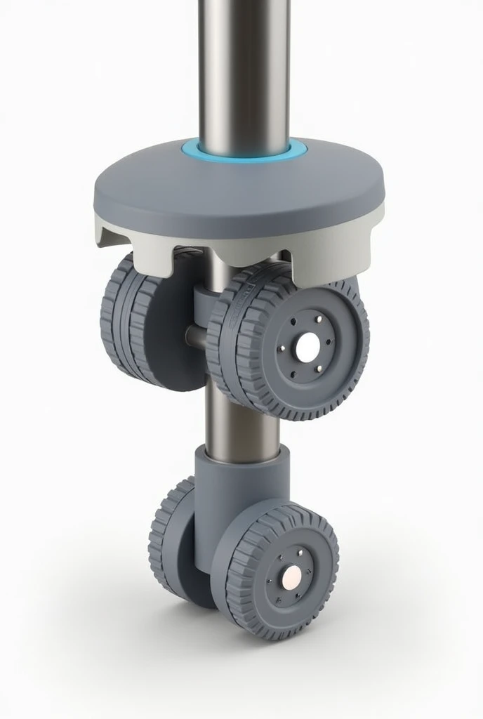 Step 3: Extending the Wheels Description for AI: The image shows the four small wheels of the FlexiRoller unfolding from the base of the crutch. The wheels are small, but robust, made of durable material, and are being adjusted to be stable and ready for use..