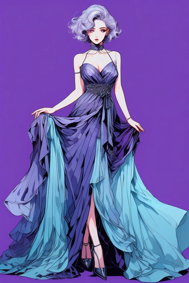 (Highest quality, sketch:1.2),Realistic,Illustrator,anime,1 Girl, detailedな唇,custom, bad woman, detailed, Black and aquamarine gradient background,Neon Hair,Texture Cropping, masterpiece, Style: Retro Classic, [Close-up of a female dummy, Sexy Dress, Silk dress, Mercury Dress, Astral Dress, Beautiful silk dress, sexy gown, Dark dress, Dark purple clothing, A revealing and stylish dress, dark Astral Dress, soft Silk dress, Elegant dark blue dress, stylish Dark dress, airbrush Dark dress, Fantasy Dress, Baroque Dress, Fancy Dress] (Photo portrait)