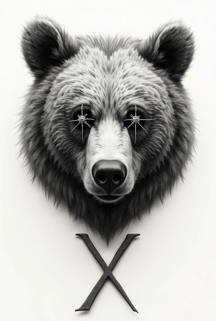 Create a drawing of a bear head with eyes sewn in the shape of a cross to color, with the letter x at the bottom