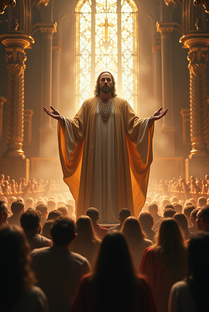 a man speaking the word of God, people look amazed