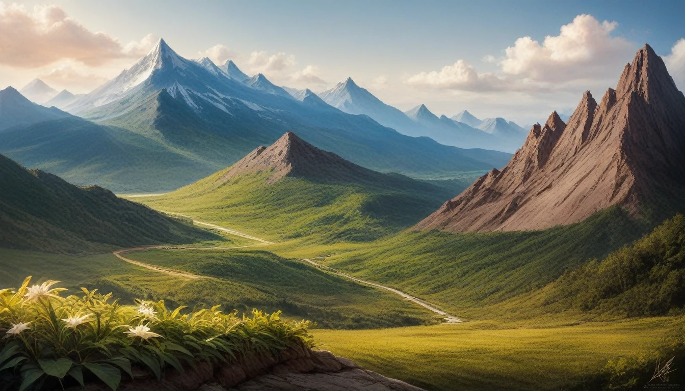 Front view，There is a higher mountain in the West Sea.，The mountain is full of green plants（Best Quality，4k，8k，High level，masterpiece：1.2），ultra detailed，（natural，Real photo，Real photo：1.37），Realistic lighting，Unreal Engine 4K Wallpaper，summer unreal engine 5, beautiful rendered landscape, mountains and oceans, Rendered in 8k Unreal Engine,，The most beautiful landscape，Epic shock