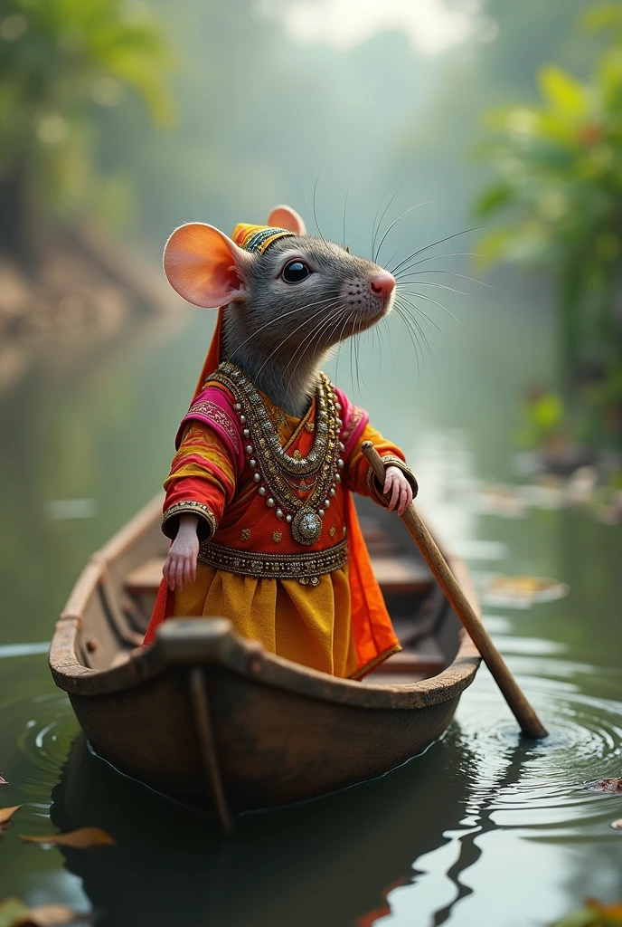 Rat drive a boat wearing traditional maharshtrian koli dress