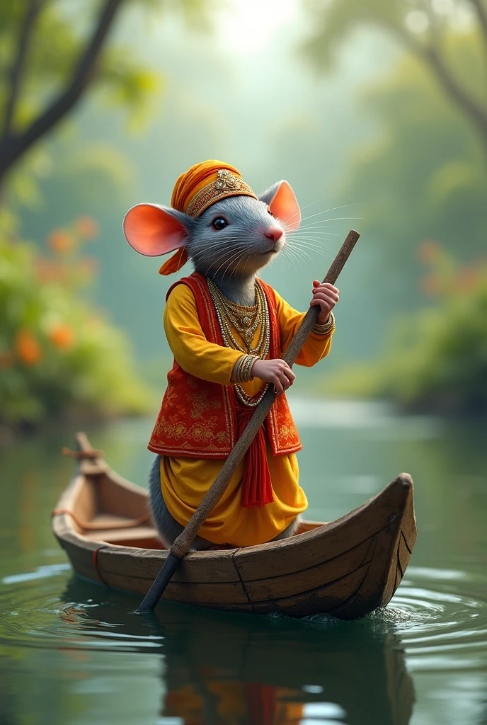 Rat drive a boat wearing traditional maharashtrian koli male dress