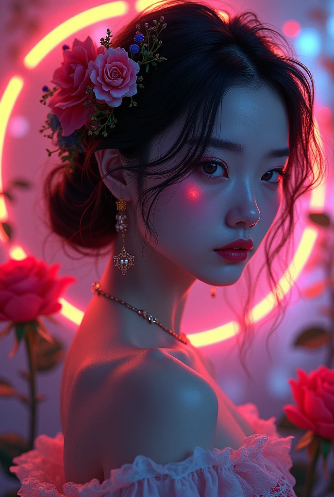 (masterpiece, best quality), alluring, sexual, japanese woman, solo, masterpiece, artstation, dynamic, charming, magical, unreal engine, fantastically beautiful, illustration, dramatic lighting, rave background, neon glow, maximalist, ahri, nsfw, huge breasts, style of Oskar Kokoschka:1.2),(abstract expressionism art:1.2),girl,plants,love,rose for eyes,bright color theme,colorful,visually stunning,beautiful,gorgeous,emotional,intricate,perferct shading