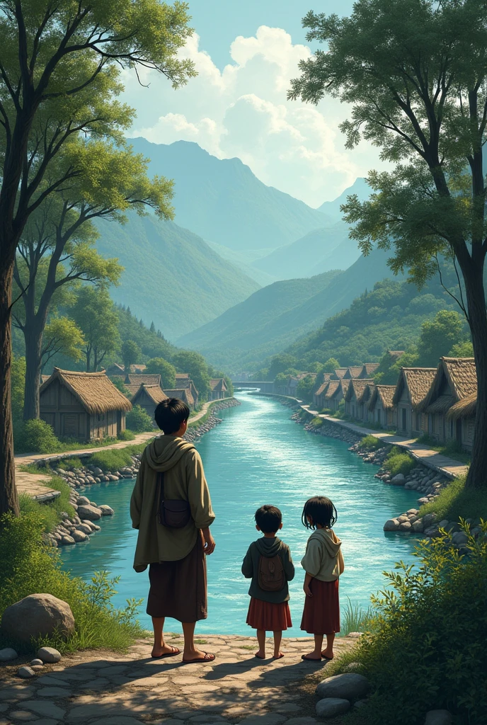 village river watching a poor family.