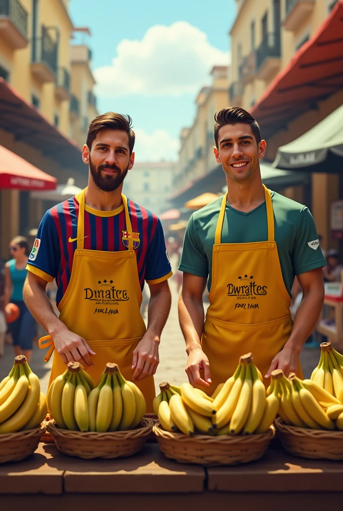Messi and Ronaldo selling bananas