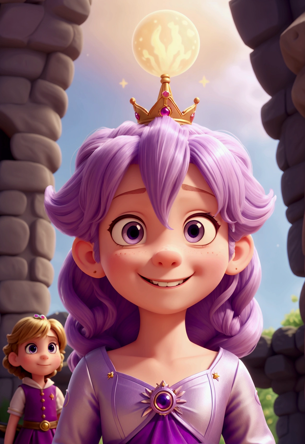 the brave Princess Lilac, the wise Prince Thomas, the curious Princess Luna, the cheerful Prince Max, the clever Prince Nico, the dreamy Princess Sara all together