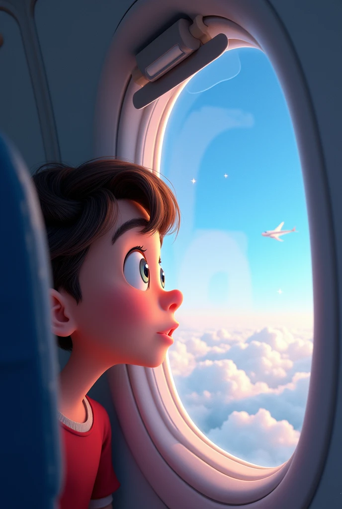 A person looking inside the plane out animated