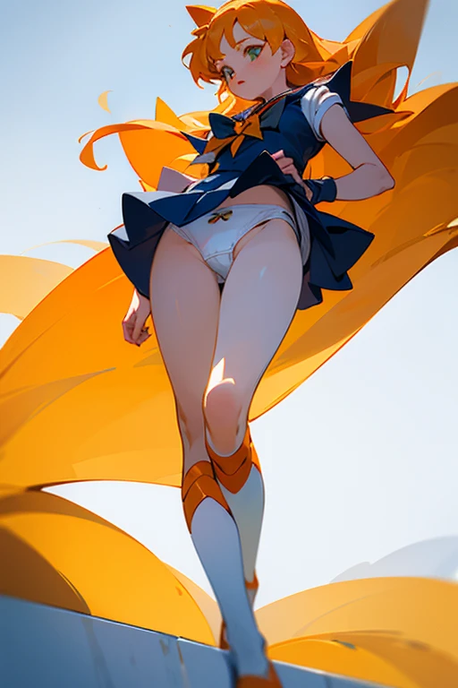 ((Best Quality)), ((masterpiece)), (detailed), 1 girl, sailor venus art, mini skirt, white panties,((Whole body)),((seen from below))