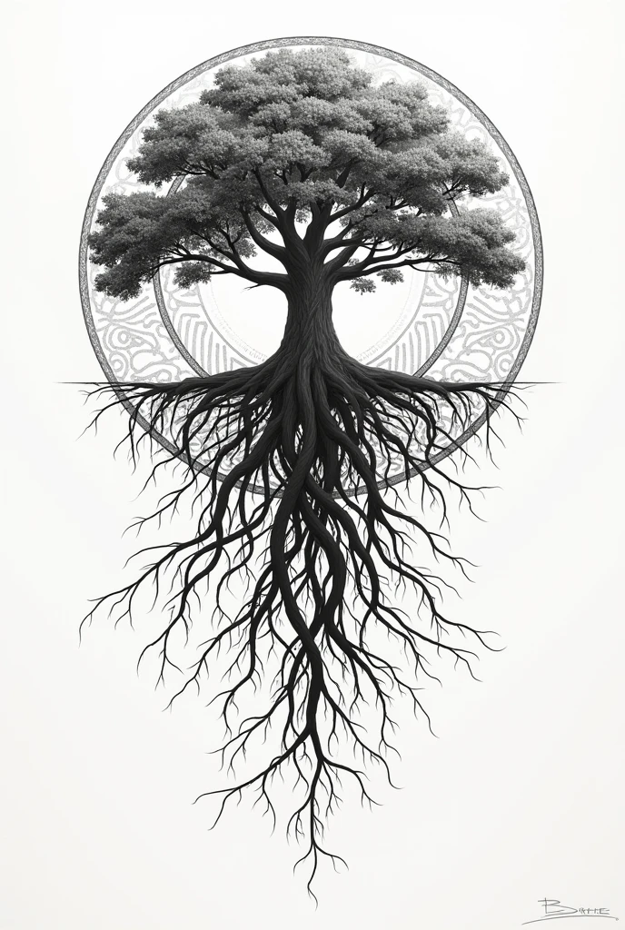 Interconnected Web: A complex web of lines and shapes, representing interconnectedness and mutual growth. Yin-Yang Symbol: The classic Chinese symbol, representing balance, harmony, and the interconnectedness of opposites. Tree with Multiple Roots: A tree with roots extending into different directions, symbolizing growth and support from various sources.