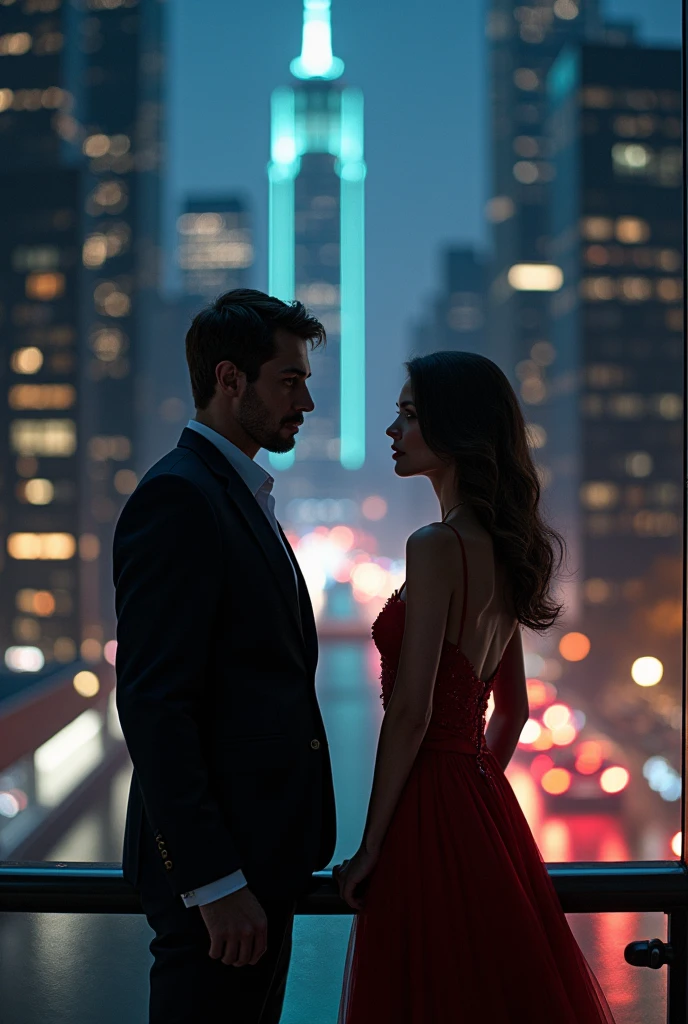 Night view in a newyork a man looking a beautiful girl 