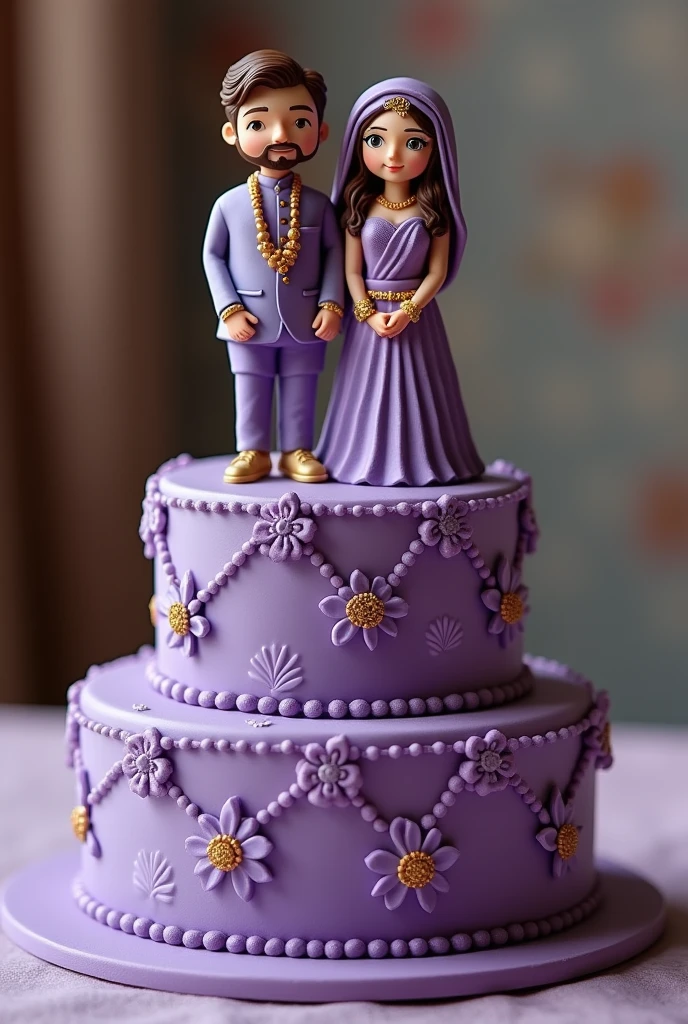 purple cake two layer design with couple carton saree