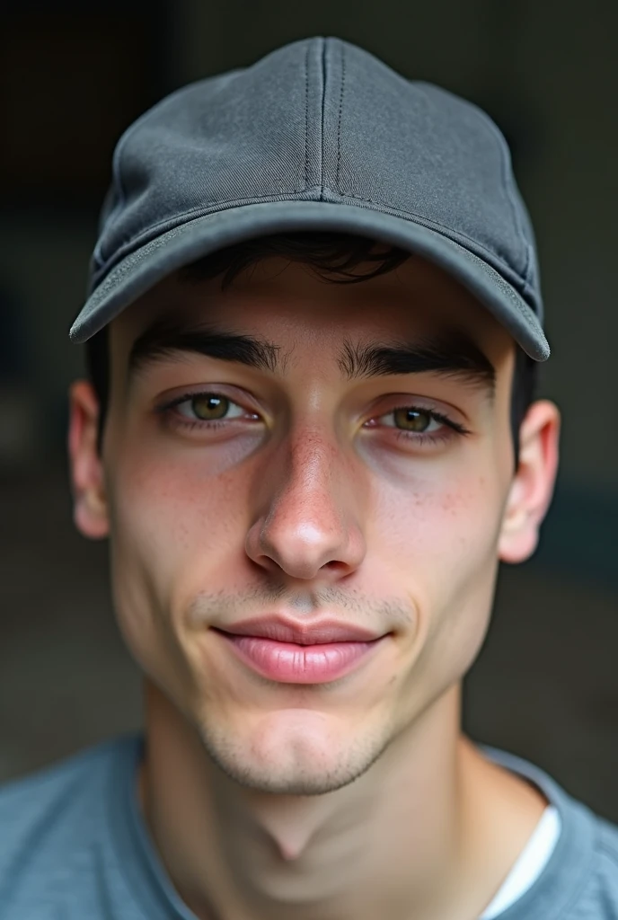 High angle selfie of a young man with a cap covering his face, medium quality