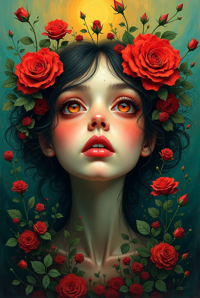 (style of Oskar Kokoschka:1.2),(abstract expressionism art:1.2),girl,plants,love,rose for eyes,bright color theme,colorful,visually stunning,beautiful,gorgeous,emotional,intricate,perferct shading