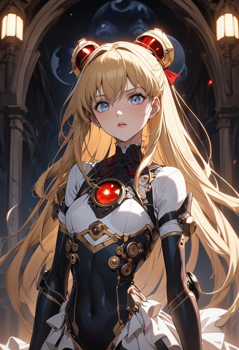 ((best quality)), ((masterpiece)), (detailed), 1girl, Asuka Langley Soryuu (big forhead:1.2),extremely detailed cute anime face, (((flat chest))), (flat chest:1.1),((((blonde hair)))),intricate eyes,beautiful detailed eyes,symmetrical eyes,(((detailed face))),beautiful detailed lips, dynamic pose, looking at this, resolved, resolute, highres,(best quality),(ultra detailed,extremely detailed),perfect face details, ((masterpiece:1.4, best quality))+, (ultra detailed)+, slim body, skinny, prominent collarbones, skinny arms, flat stomach, visible hip bones, long reddish hair hair, perfect face, Detailed body，Full limbs, perfect face, a beaituful goddess valkyrie enshrined in armour, grand in scale and intricacy, occult aesthetic, occult, detailed and intricate steampunk and detailed gothic, Very dramatic and cinematic lighting, cosmic horror, grim dark, Red and white with a sense of technology, side-lighting, NSFW, Depicting female characters from ethereal anime in a high-quality anime art style, gothic ****ta, full body, whole body, body