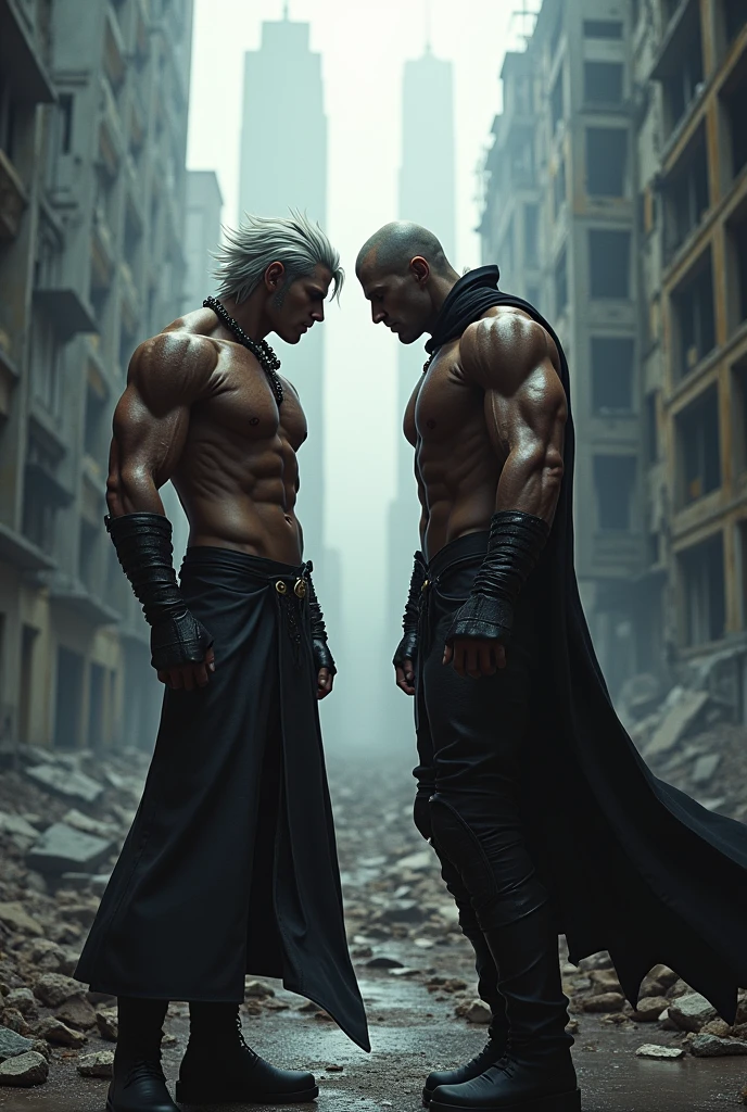 2 man , by white , Dante style from Devil May Cry fused with Toji from Jujutsu Kaisen
