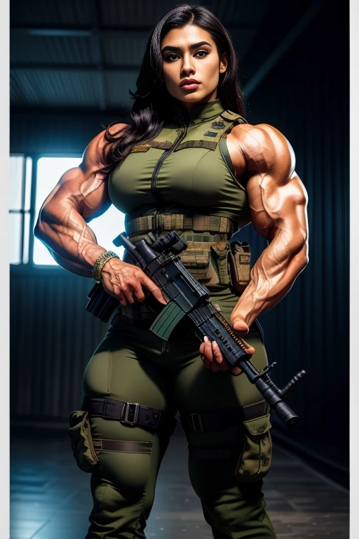 Photorealistic, high resolution, 1 malay woman wearing a green beret, Solo, Hips up, Battlefield background,view the viewer, (Detailed face), braided hair, wearing a green beret and a special team logo, SWAT vests, airborne logo on the chest, sniper rifle handle, camouflage combat suit, Camoflage military uniform, SWAT Boots, bulletproof vest, Holding an assault rifle, M16, Inside the jungle of Royal Belum, Very detailed, Perfect face, Black eye, jewelry, (full body view), Lifelike, masterpiece, HDR, 4K