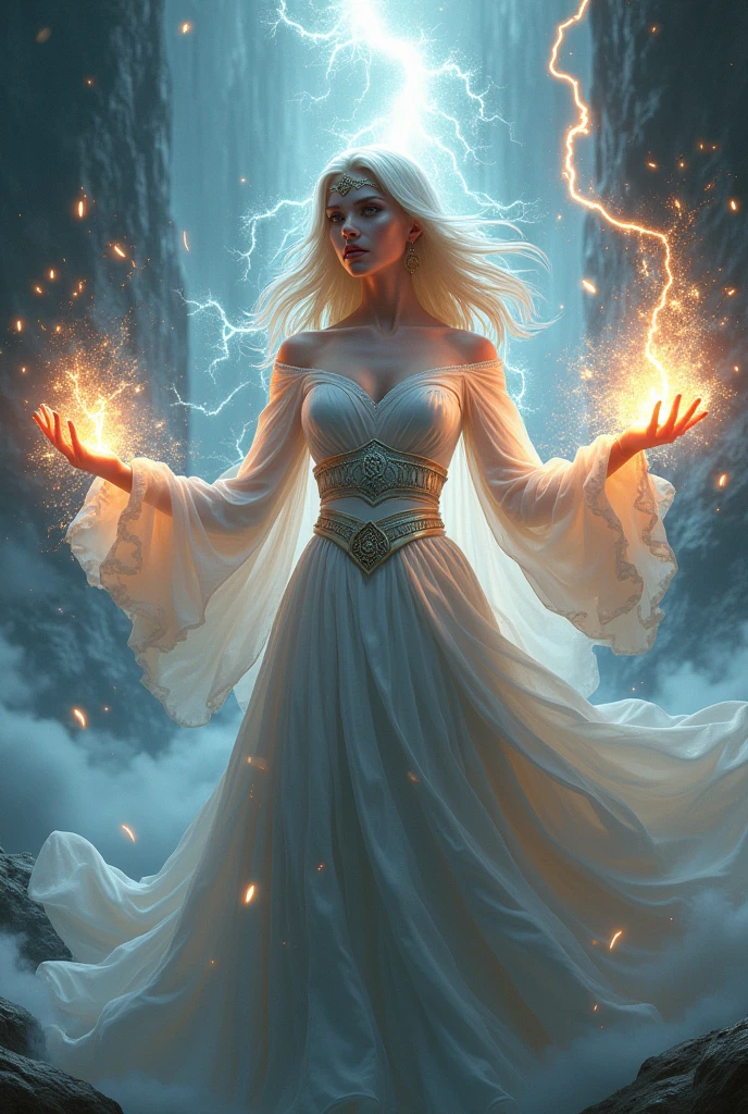 In a dramatic moment of battle, the Fire Incarnation, a female figure of pure flame and intense heat, summons a powerful blue-white fire that engulfs the Lava Lord. The Lava Lord, once a towering giant of molten rock, is now reduced in size and strength, his form shrinking and losing its fiery intensity. The background of the scene shifts to cooler hues, with the once blazing lava flows and fiery eruptions transitioning to a more subdued palette of dark blues, muted purples, and smoky greys. The environment reflects the change in power dynamics, with the heat of the battle cooling down and the fire's once fierce glow becoming a soft, ethereal light. The Fire Incarnation stands triumphantly, her flames glowing with a controlled, radiant brilliance, while the now smaller Lava Lord appears diminished and defeated, the remnants of his once immense power dissipating around him.