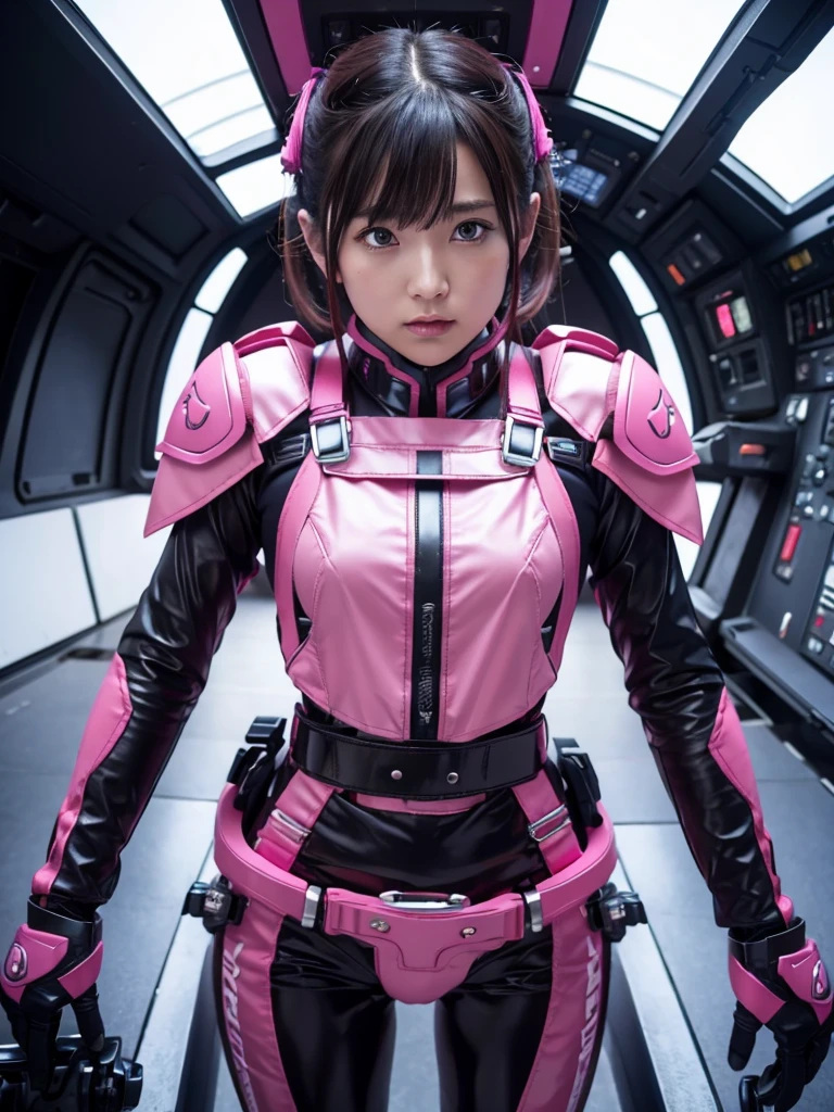 Sentai Heroine,Canopy-type cockpit,Harness Belt,Silver and dark pink combat uniform,